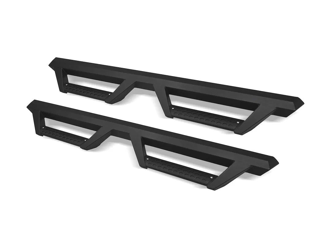 7180017 – ARMORDILLO Nerf Bar, With Drop Down Steps Angular Design Straight Matte Black Steel With Welded End Caps Ro...